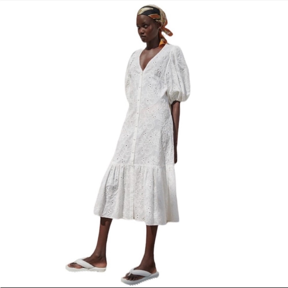Zara white lace embroidered boho dress XS - Picture 2 of 8